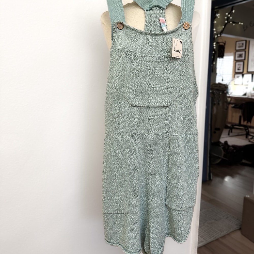 Free People NWT Over It Short One Piece Romper in Aqua Energy Sz Large